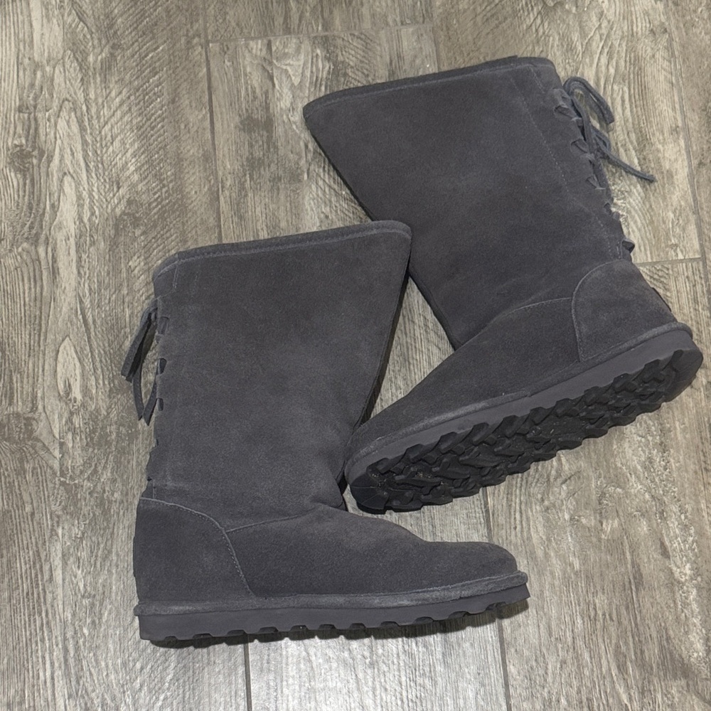 BearPaw Phylly Lace Charcoal Suede Winter Boots - Picture 2 of 9